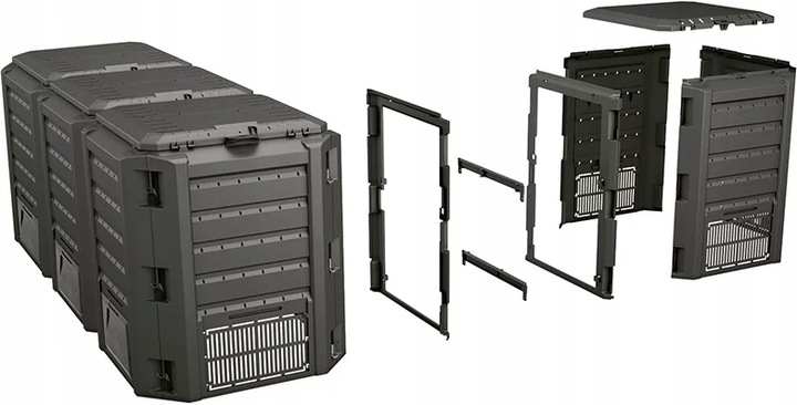 KOMPOSTOWNIK OGRODOWY DOMOWY 1200 l Prosperplast Modułowy Duży Trzykomorowy