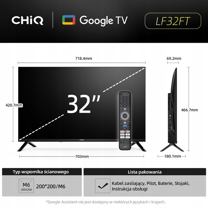 Telewizor CHiQ 32 cale LF32FT Smart TV Full HD HDR10 Google TV Dolby