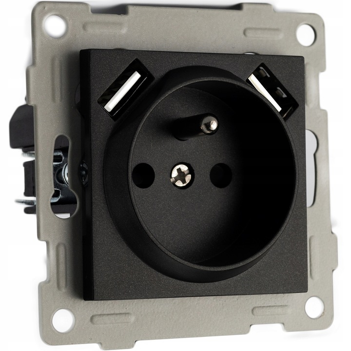 Kontakt GNIAZDO ELEKTRYCZNE Z BOLCEM szklane POJEDYNCZE CZARNE 2x USB