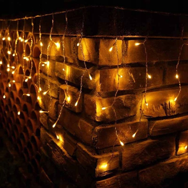 DŁUGIE SOPLE ZEWNĘTRZNE 200LED LAMPKI LED KURTYNA ŚWIETLNA BIAŁY CIEPŁY 9M.