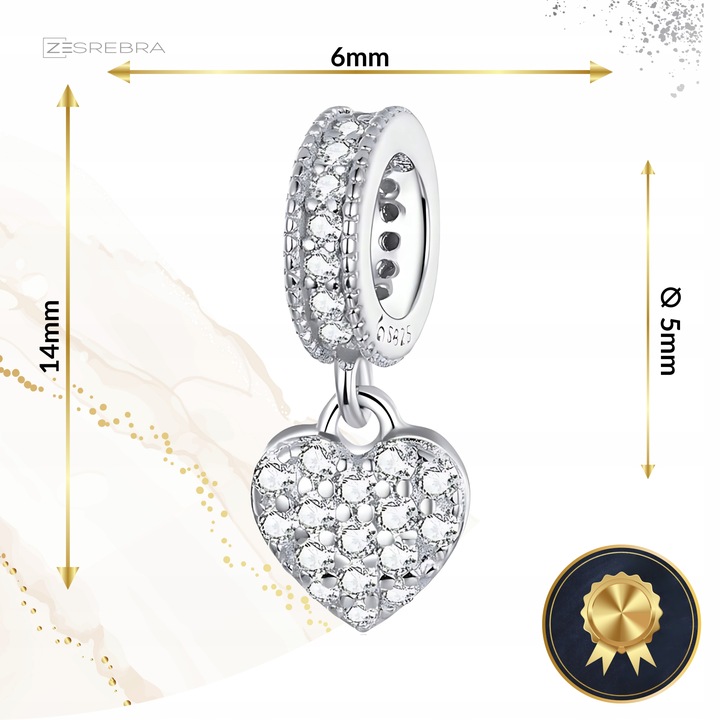 CHARMS WISZĄCE SERCE srebro 925 koralik zawieszka z cyrkoniami srebrna S925