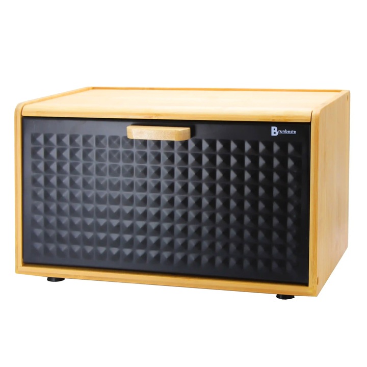 CHLEBAK POJEMNIK NA PIECZYWO BAMBUSOWY DUŻY 2w1 CZARNY DREWNO