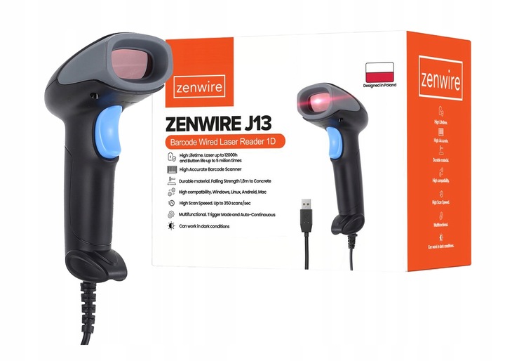 Czytnik Skaner Kodów Kreskowych Stacjonarny Laserowy EAN USB Przewodowy 1D