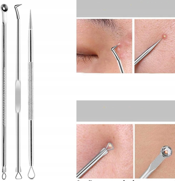 10× łyżeczki UNNY pęseta igła do usuwania zaskórników wągrów pryszczy