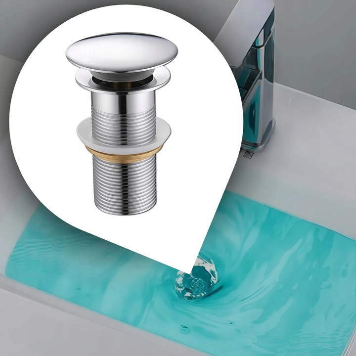 KOREK UMYWALKOWY AUTOMATYCZNY KLIK KLAK AUTO BEZ PRZELEWU SREBRNY