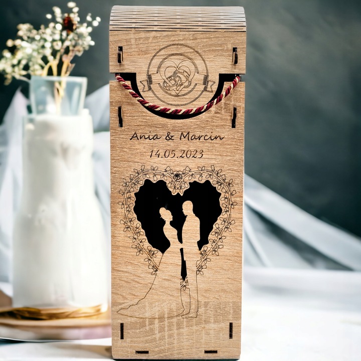 DREWNIANE PUDEŁKO NA WINO ŚLUB SKRZYNIA Z GRAWEREM PREZENT WESELE