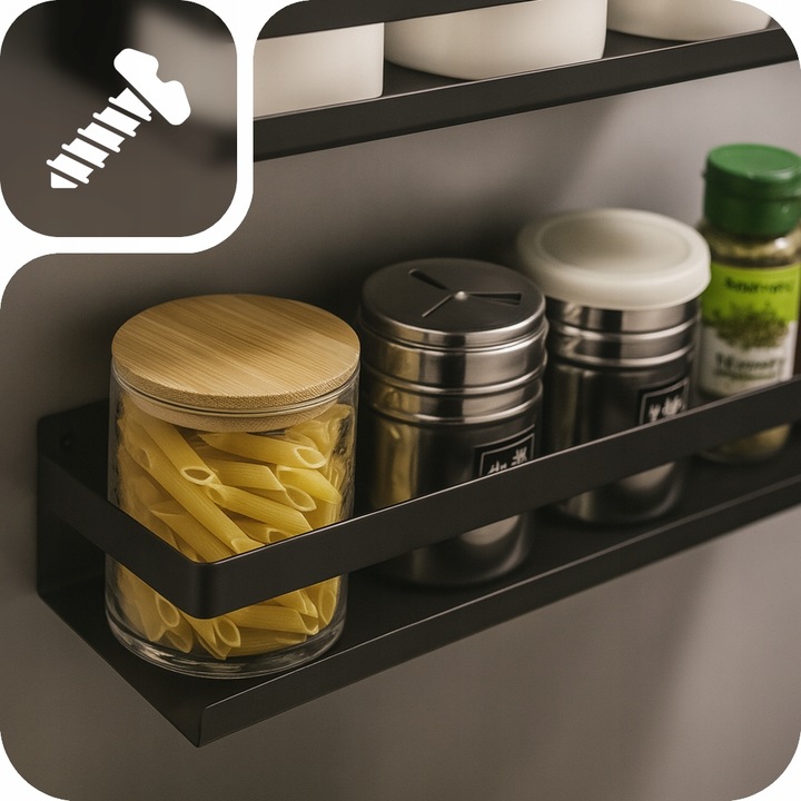 PÓŁKA ŁAZIENKOWA NA KOSMETYKI KUCHENNA CZARNA NA ŚCIANĘ XL 30cm LOFT