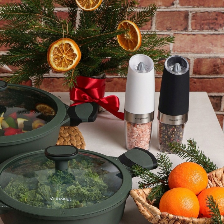 Zestaw 2x MŁYNEK ELEKTRYCZNY PIEPRZU i SOLI biały i czarny Konighoffer Luca