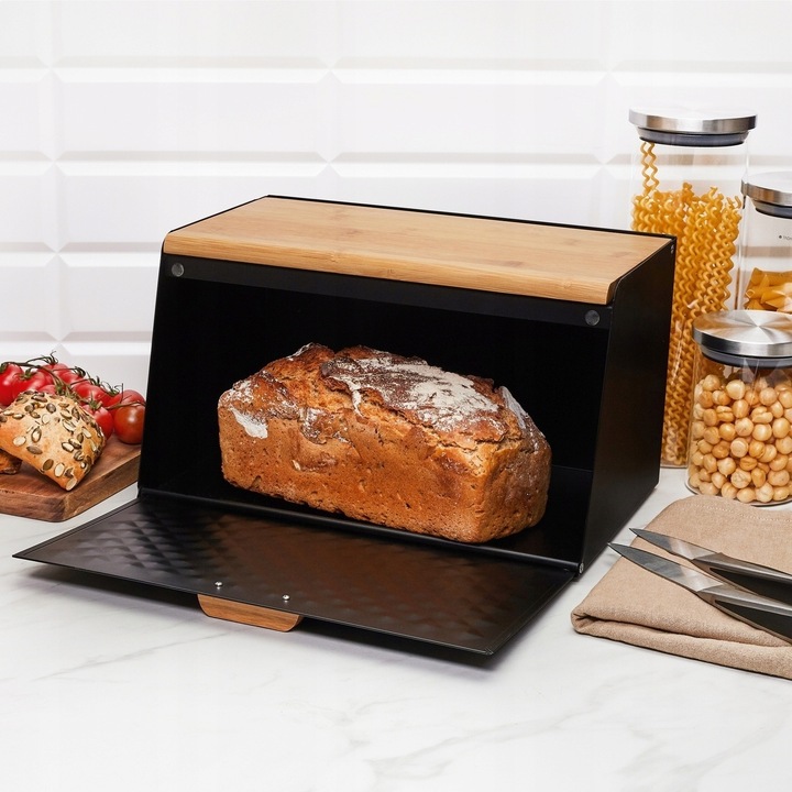 Elegancki CHLEBAK CZARNY metalowy pojemnik na chleb pieczywo Geometric