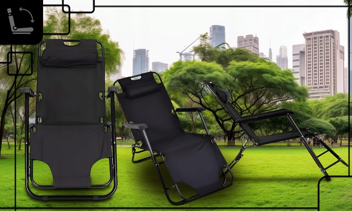 LEŻAK OGRODOWY SKŁADANY REGULOWANE KRZESŁO TURYSTYCZNE PLAŻOWE Z ZAGŁÓWKIEM