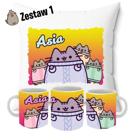 ZESTAW PODUSZKA + KUBEK + PUSHEN IMIĘ KOT PREZENT KOTKI URODZINY UNIKALNY