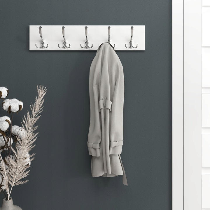 WIESZAK ŚCIENNY WISZĄCY BIAŁY DUŻY HACZYK CHROM NA UBRANIA DO PÓŁKI