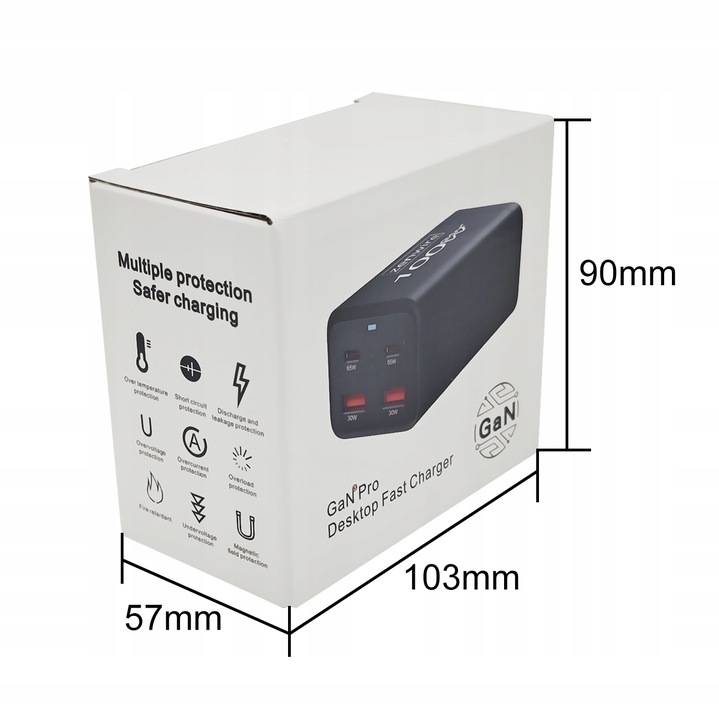 Ładowarka Sieciowa Zasilacz 100W Kostka GaN 3 Kabel AC 2x USB-C 65W 2x USB