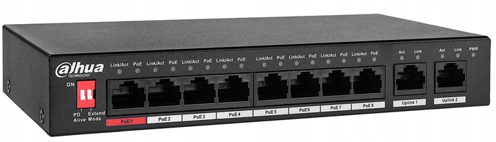 Switch PoE Dahua 8-portowy (Switch PoE 8+2, 1xHiPoE, Uplink 1000Mbps, 96W)