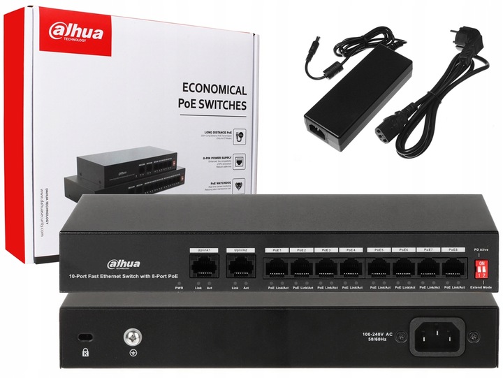 Switch Dahua PFS3010-8ET-65 8 portów PoE do kamer 65W