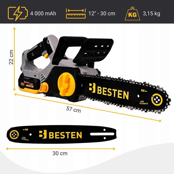 Piła Łańcuchowa Akumulatorowa Gałęziówka Pilarka 30Cm Bezszczotkowa