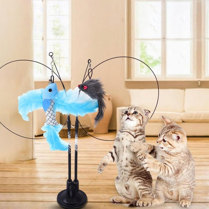 ZABAWKA DLA KOTA PODWÓJNA PRZYSSAWKA RUCHOMA PTAK MYSZKA WĘDKA