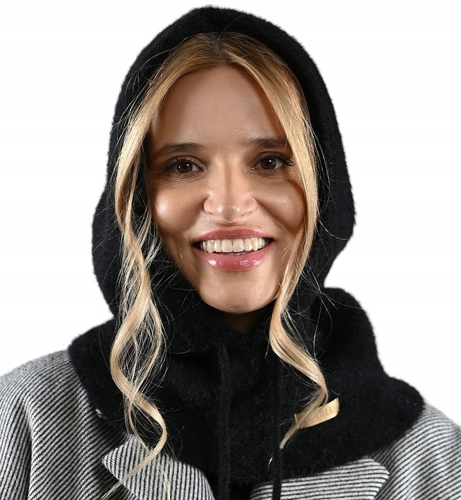 Balaclava czarna miekka Alpaka Czapka damska Kominiarka KAPTUR komin