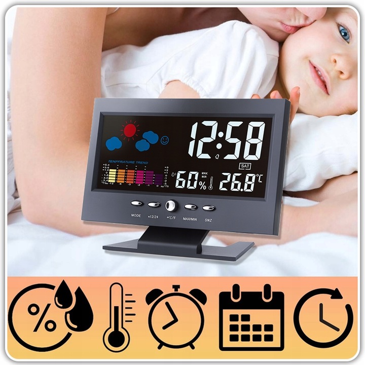 Cyfrowa stacja pogody – zegar, budzik, termometr, higrometr, kalendar