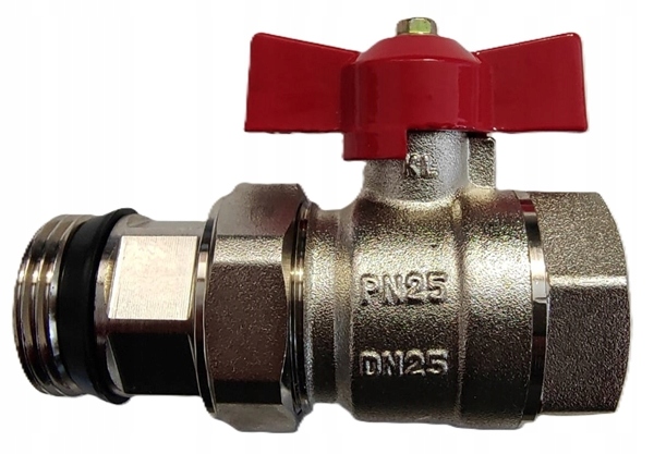 Zawór kulowy 1'' ze śrubunkiem KUREK DN25 MOSIĘŻNY 1 CAL MOTYLEK
