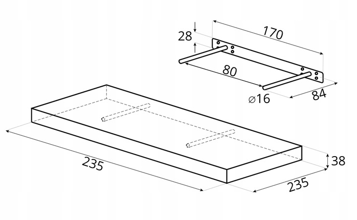 Półka ścienna samowisząca 23cm zaokrąglona - Taso - Biały