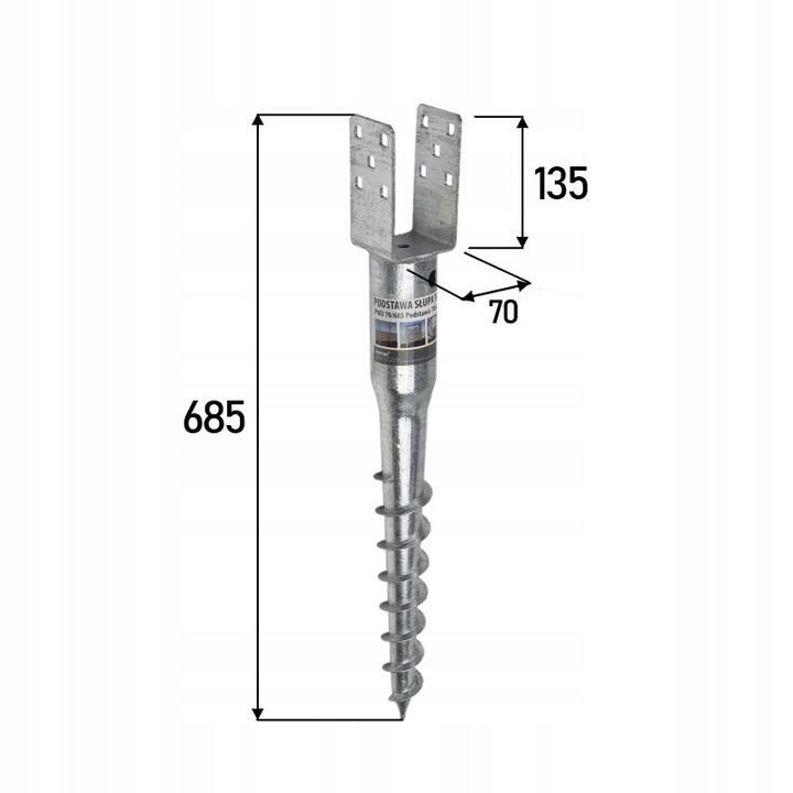 Podstawa słupa - wkręcana do ziemi - PWU 70x685x1,8
