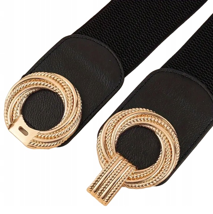 PASEK DAMSKI CZARNA GUMA ELASTYCZNY 90-110 cm ZŁOTA KLAMRA ELEGANCKI