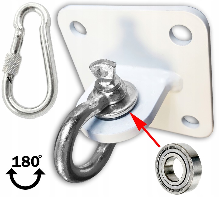 Uchwyt montażowy sufitowy z ŁOŻYSKIEM i szeklą sufitowe hak 180 Biały