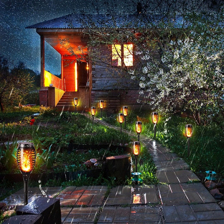 Lampy Solarne Ogrodowe LED Pochodnia Płomień Latarnia Lampki Do Ogrodu