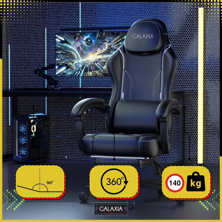 FOTEL GAMINGOWY BIUROWY Obrotowy Kubełkowy Krzesło Gamingowe Z Podnóżkiem