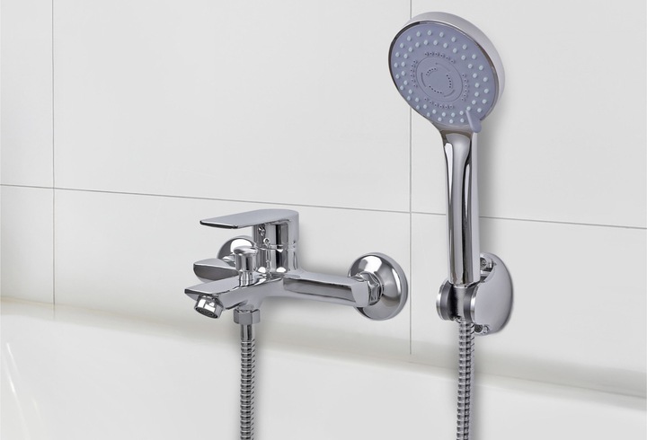 Bateria wannowa ścienna z prysznicem chrom zestaw do wanny łazienkowy