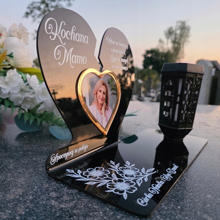 WIECZNY ZNICZ SOLARNY LED Ze Zdjęciem Cmentarz dla Mamy Taty Babci