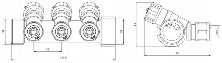 X-HOME ROZDZIELACZ PEX 1” x 16 mm 3 OBWODY SEKCJE CWU DO WODY CIEPŁEJ MONO