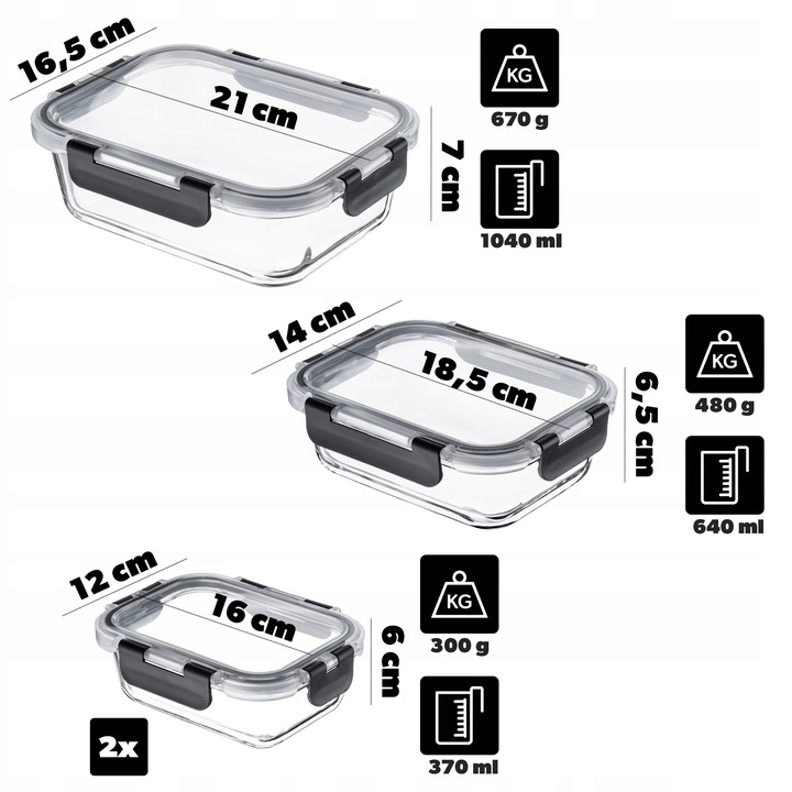 POJEMNIKI NA ŻYWNOŚĆ SZKLANY ZESTAW POJEMNIKÓW SZKLANE PUDEŁKO