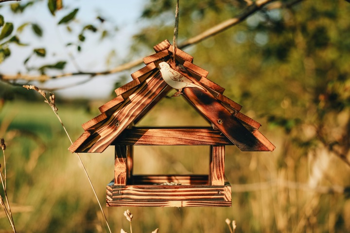 DUŻY Karmnik dla ptaków DREWNIANY XXL Opalany