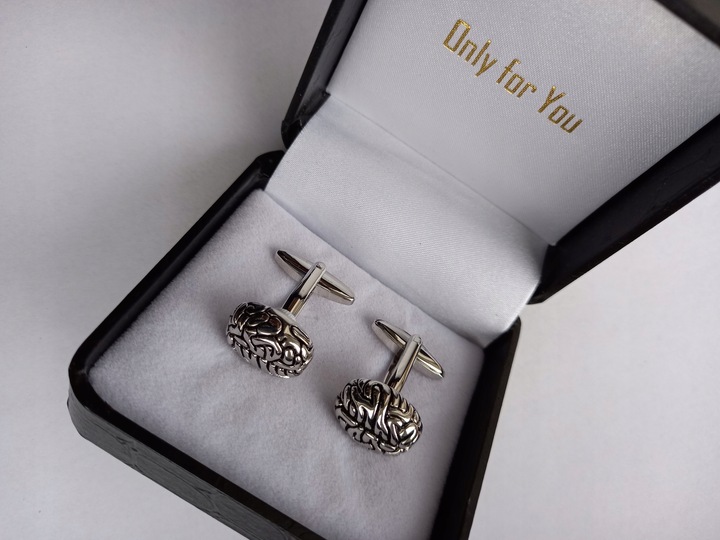 Srebrne spinki do mankietów EXC Mózg Umysł Mensa dla Inteligenta Uczonego