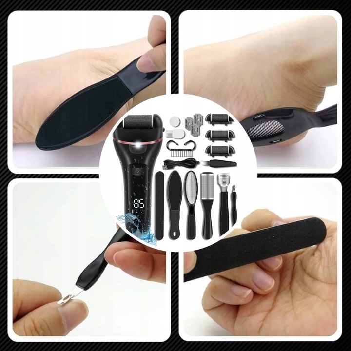 PILNIK DO STÓP MEGA ZESTAW DO PIĘT PILNICZEK ELEKTRYCZNY LED + NASADKI 15w1