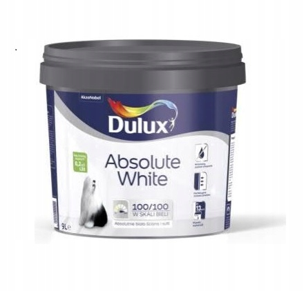 DULUX ABSOLUTE WHITE 9L FARBA BIAŁA DO ŚCIAN I SUFITÓW