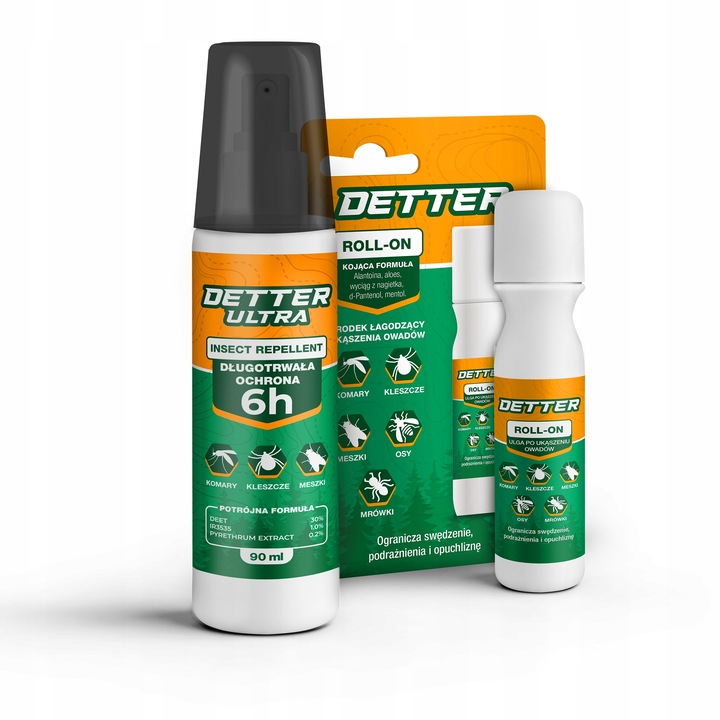 SPRAY ŚRODEK + PREPARAT ROLL-ON NA KOMARY KLESZCZE MESZKI OSY DETTER ZESTAW