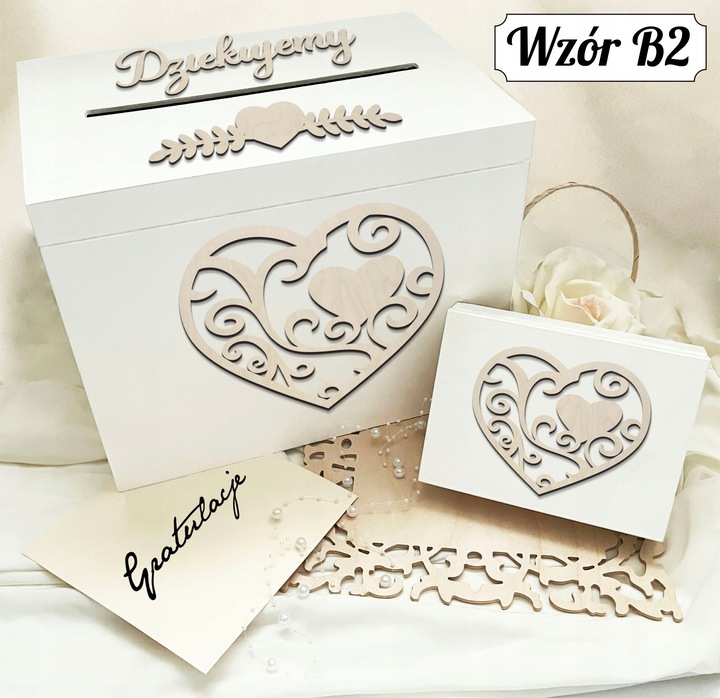 Białe pudełko skrzynka na ślub i wesele komplet zestaw obrączki i koperty