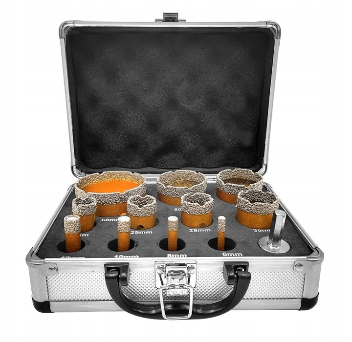 Zestaw Otwornic Diamentowych do gresu M14 6–68 mm – 11 sztuk + Adapter