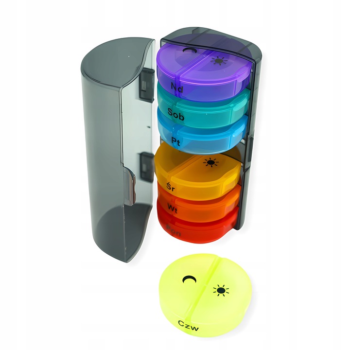 POJEMNIK PUDEŁKO KASETKA ORGANIZER NA LEKI 7 DNI POLSKIE NAPISY