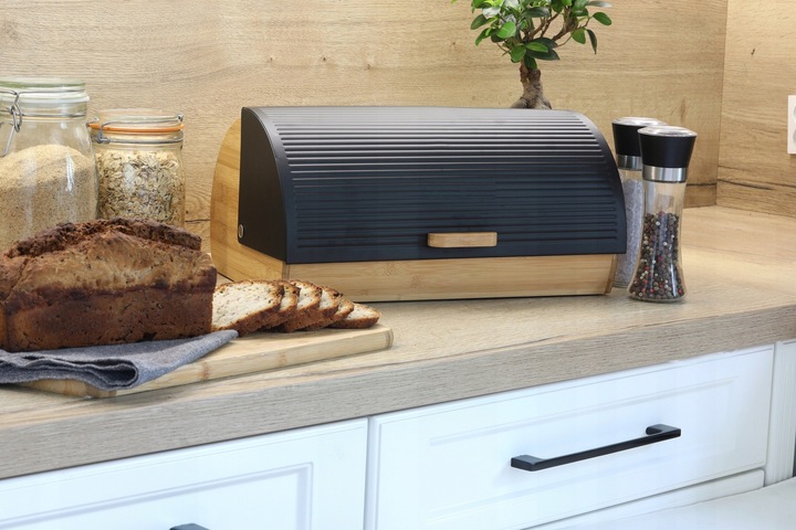 CHLEBAK POJEMNIK NA CHLEB PIECZYWO CZARNY DUŻY BAMBUSOWY