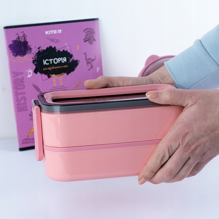 LUNCHBOX ŚNIADANIÓWKA ZE STUCĆAMI WKŁADY 2 KOMORY 1400ml RÓŻOWY KITE