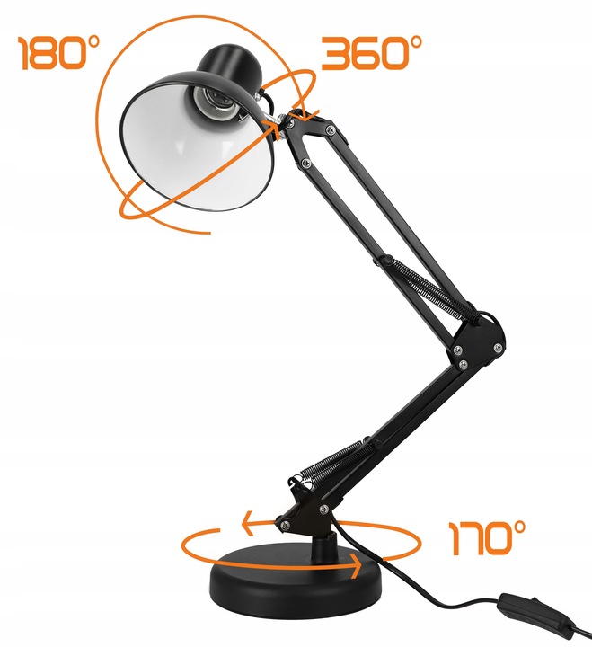 Lampka na Biurko LED Kreślarska Szkolna Regulowana E27 230V Stojąca Klips