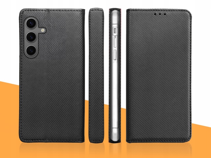 ETUI Z KLAPKĄ DO SAMSUNG GALAXY S24 CZARNE ZAMYKANE MAGNETYCZNE + SZKŁO 9H