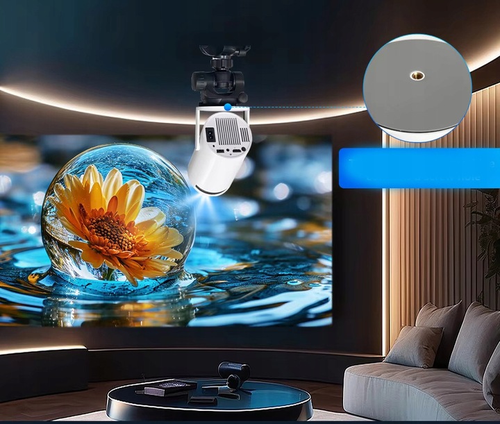 PROJEKTOR RZUTNIK ANDROID TV WIFI FULL HD PRZENOŚNY SMART GŁOŚNIK OBROTOWY