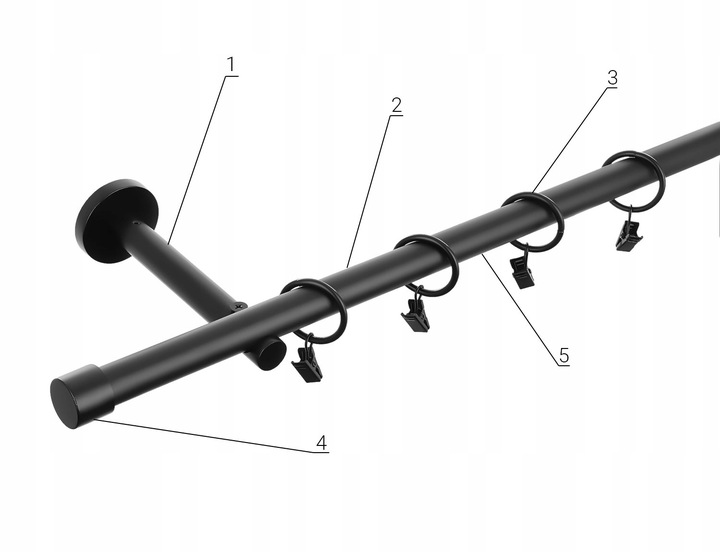 Karnisz METALOWY pojedynczy fi19 mm LOFT - 140cm Czarny mat