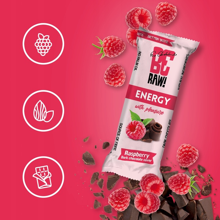 Baton energetyczny BeRAW Energy Raspberry Chocolate malinowy fit