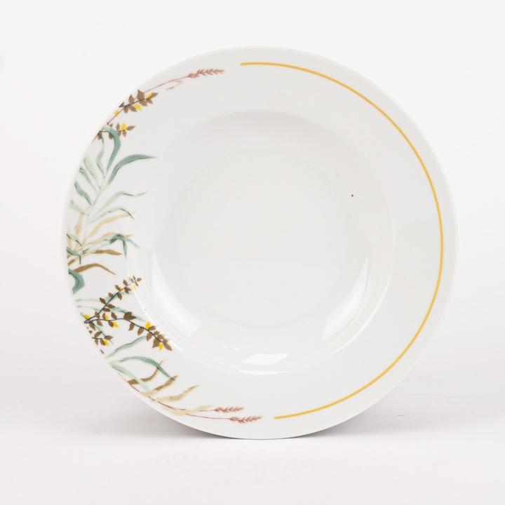 SERWIS OBIADOWY PORCELANOWY ZESTAW TALERZY BIAŁY NA 6 OSÓB WZÓR TRAWA